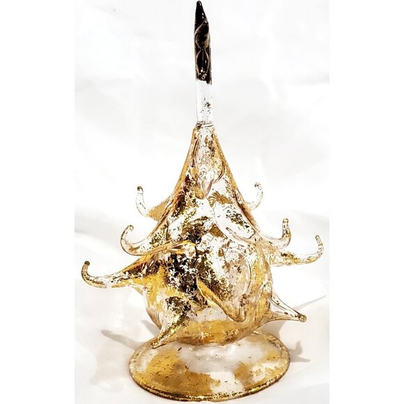 Small glass CHRISTMAS TREE 5.75"hi clear speckled with gold for mini ornaments - Picture 3 of 7